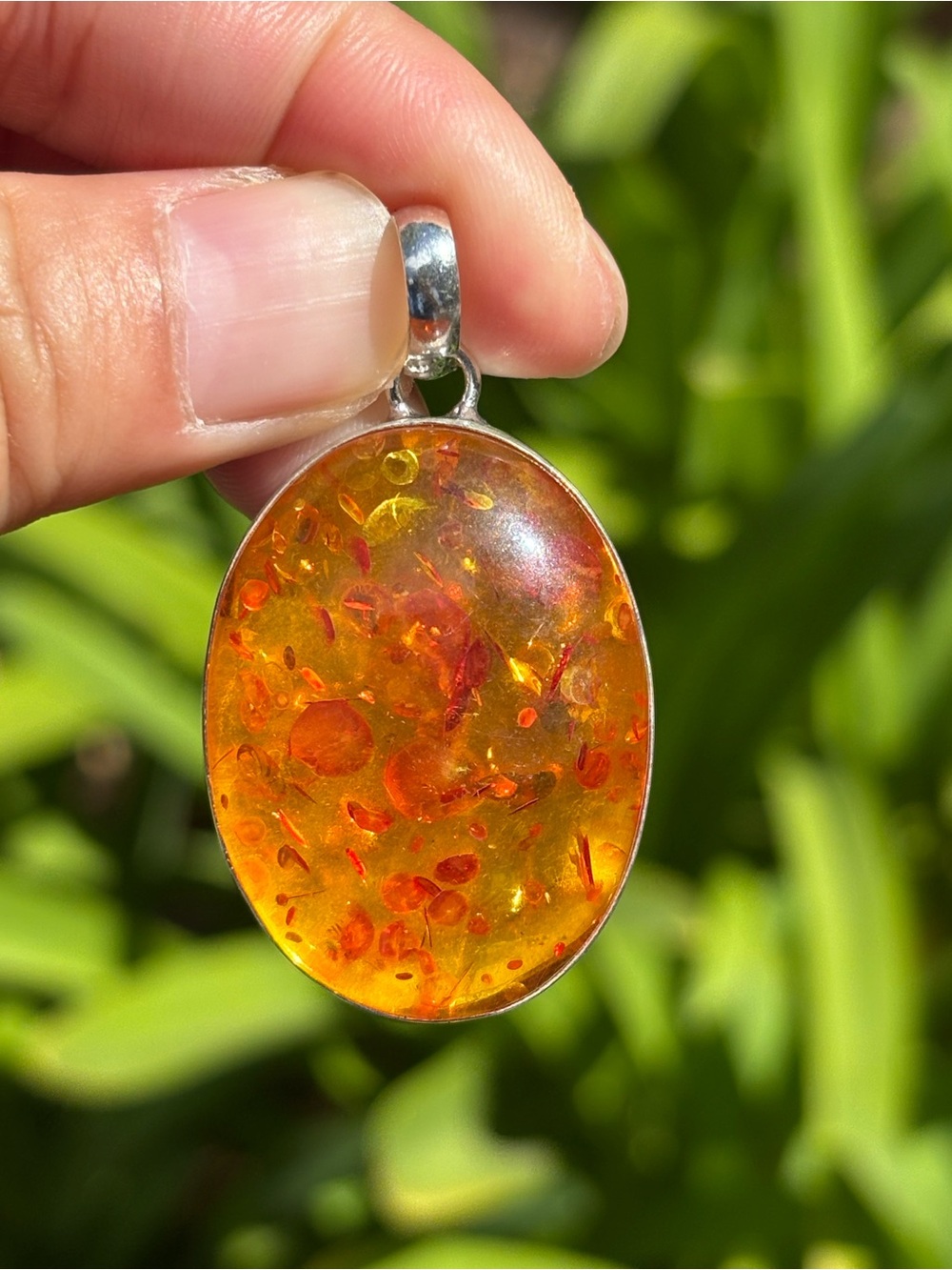 925 silver plated orange Amber pendant ZZPD00005